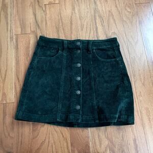 American Eagle Forest Green Button Up Super Hi-Rise A-Line Corduroy Skirt Size 4